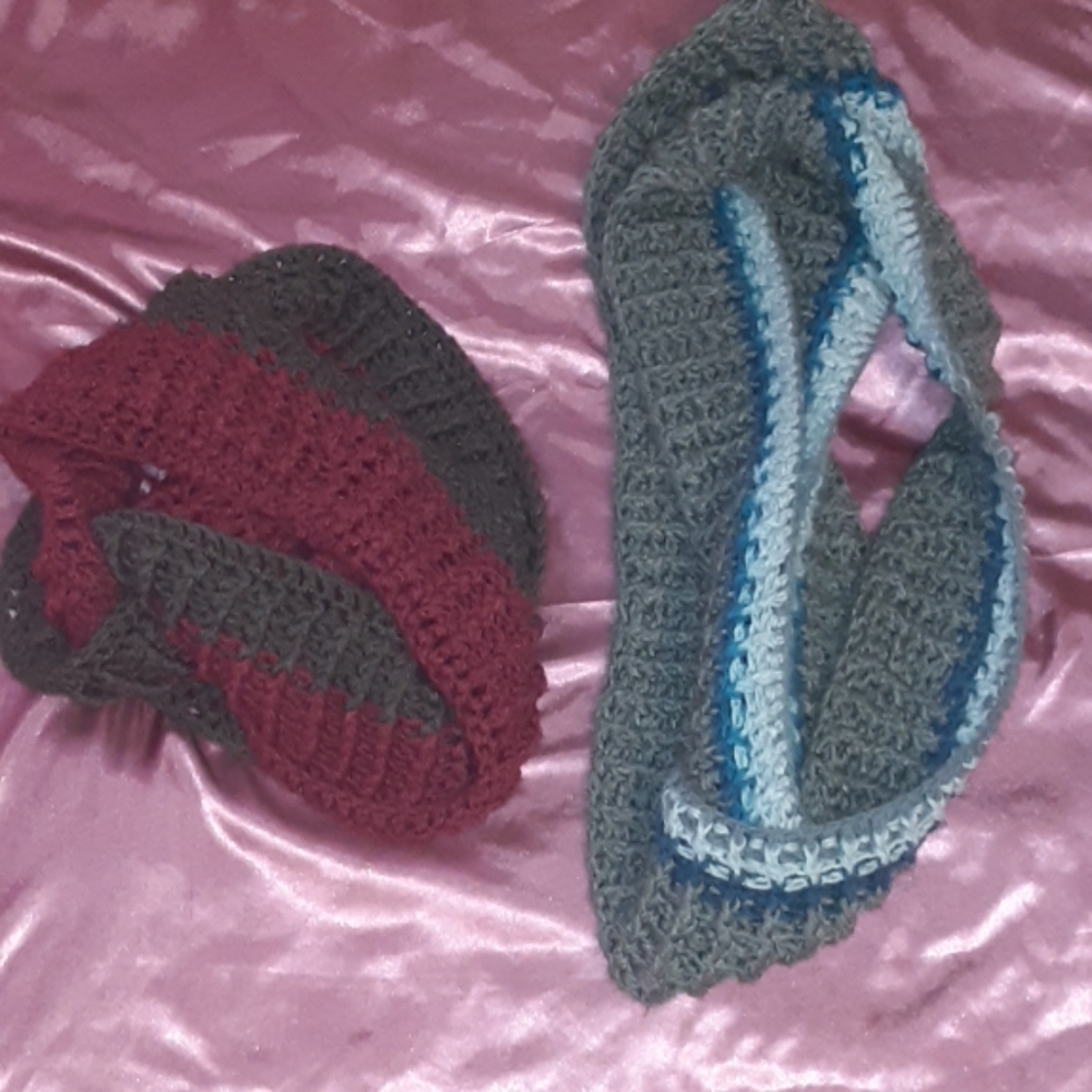 Set of TWO (2) hand knitted Infinity scarves